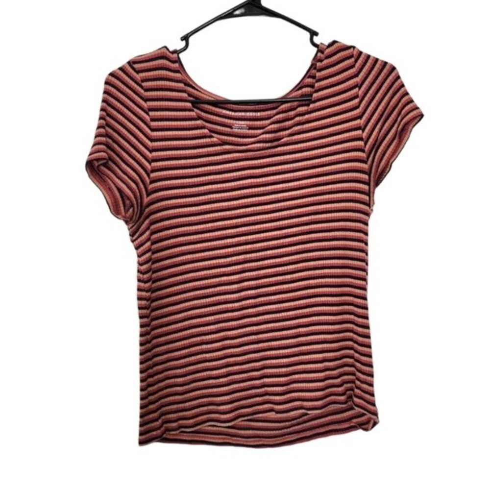 American Eagle Striped Ribbed Semi Cropped Top Size Large